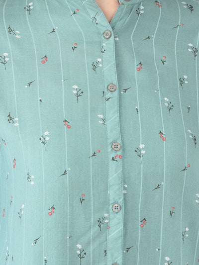 Seafoam Green Floral Shirt - Women Shirts