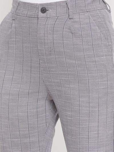 Grey Striped Smart Fit Trousers - Women Trousers