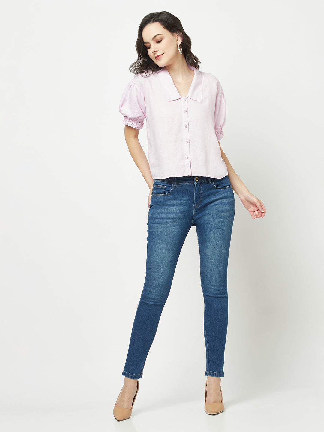  Plain Cropped Light Purple Shirt