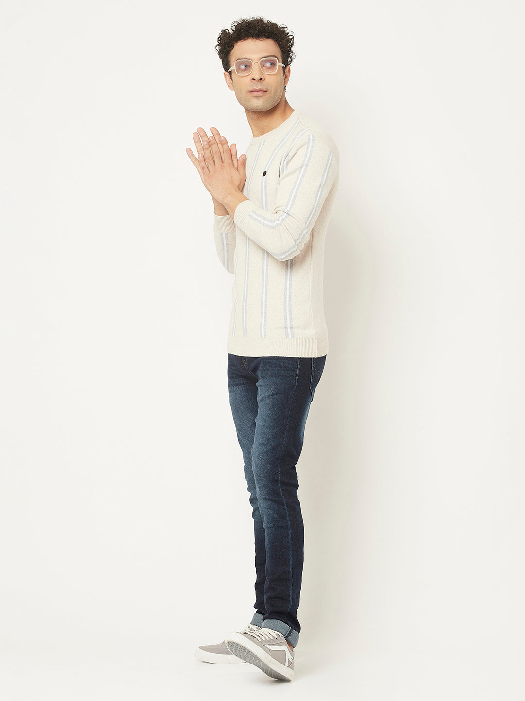 Cream Sweater in Stripes-Men Sweaters-Crimsoune Club