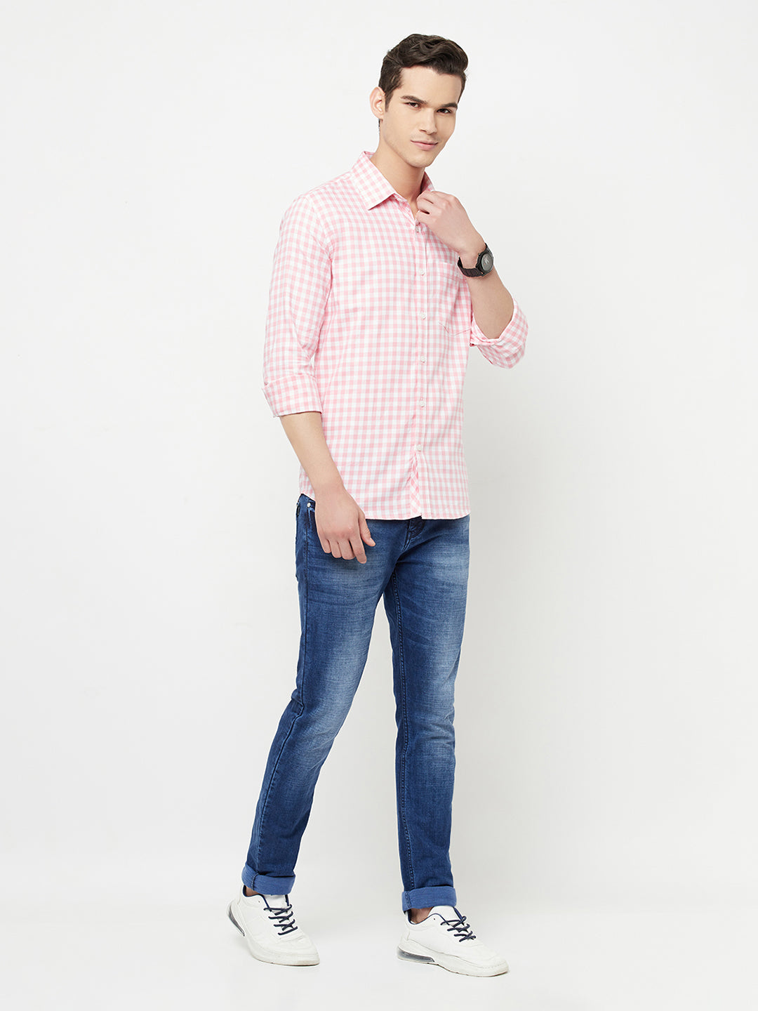 Pink Gingham Checked Shirt - Men Shirts