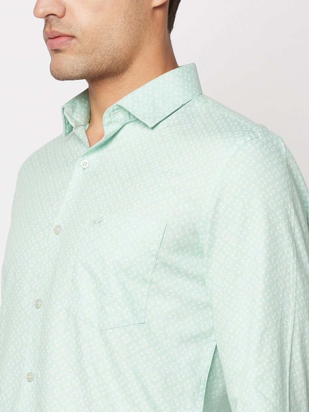  Light Green Geometric Print Shirt