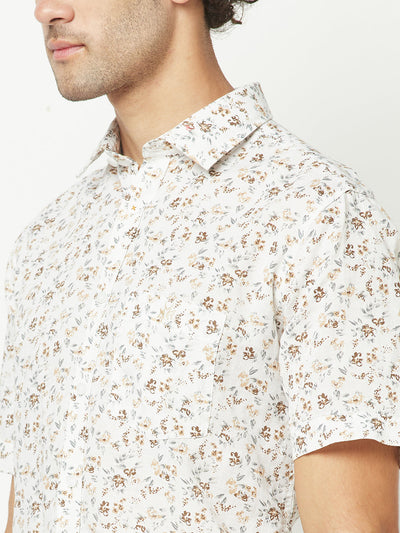  Floral Short-Sleeved White Shirt