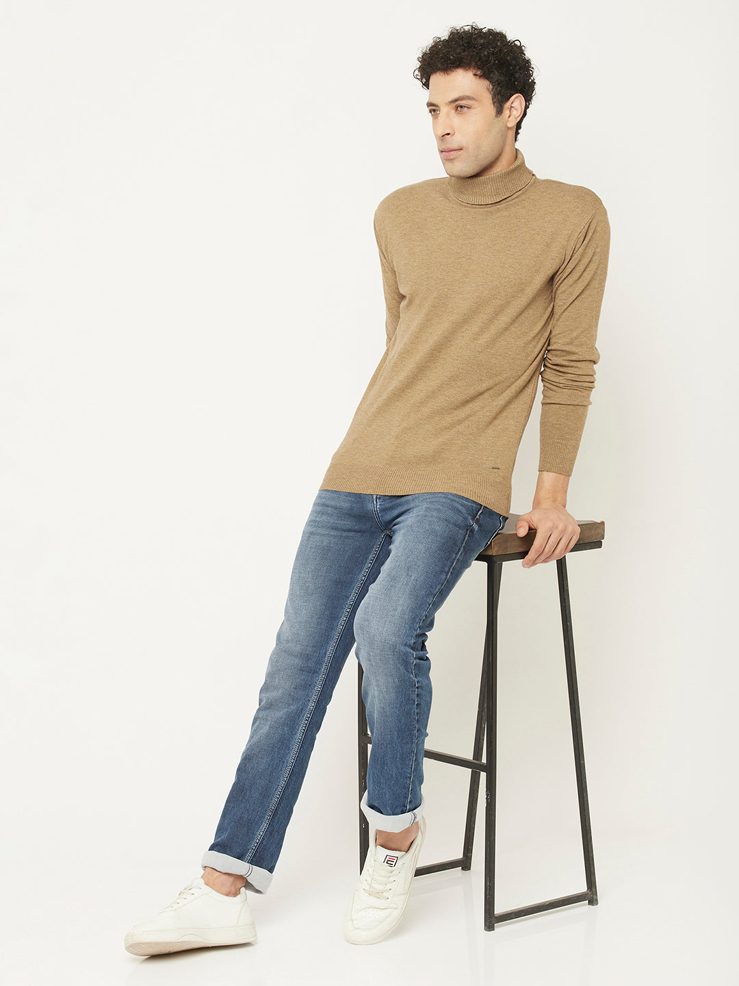 Camel Sweater with Melange Effect-Men Sweaters-Crimsoune Club