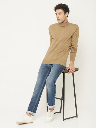 Camel Sweater with Melange Effect-Men Sweaters-Crimsoune Club