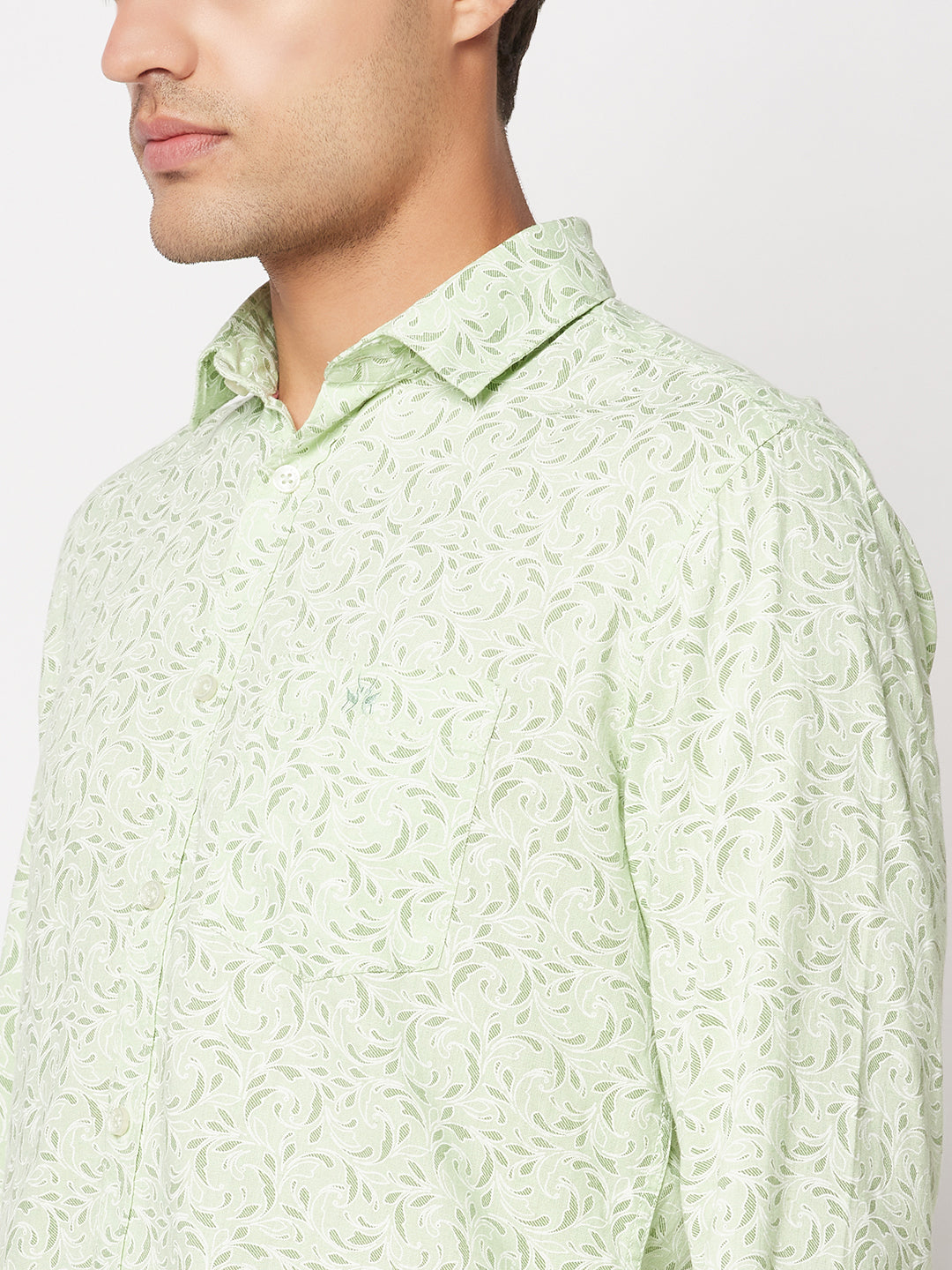  Light Green Motif Print Shirt