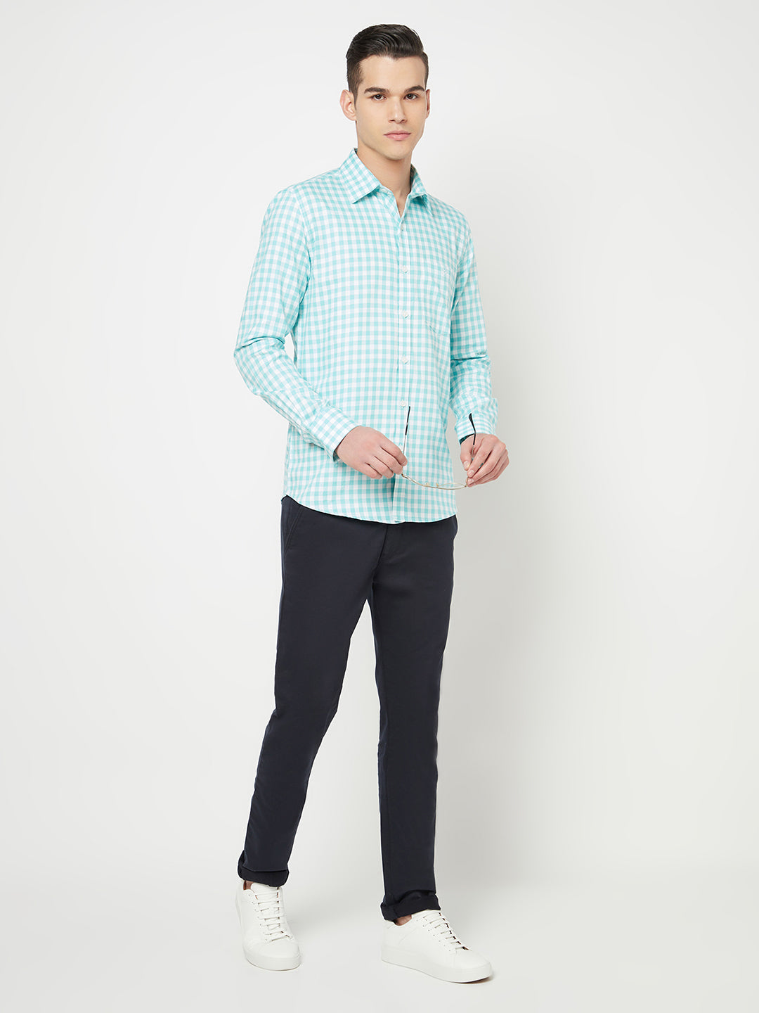 Green Gingham Checked Shirt - Men Shirts