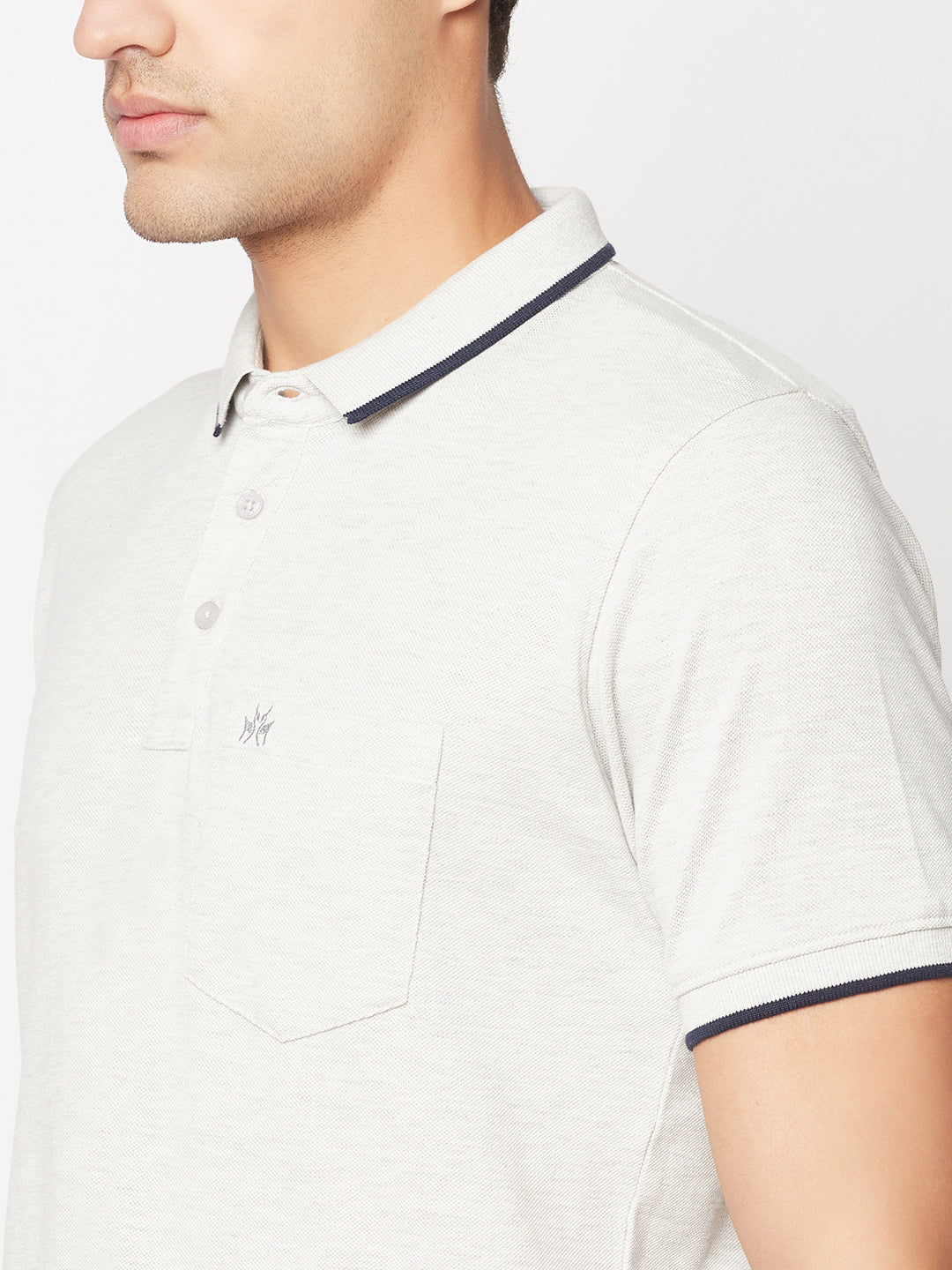  Ecru Melange Minimal Polo T-Shirt