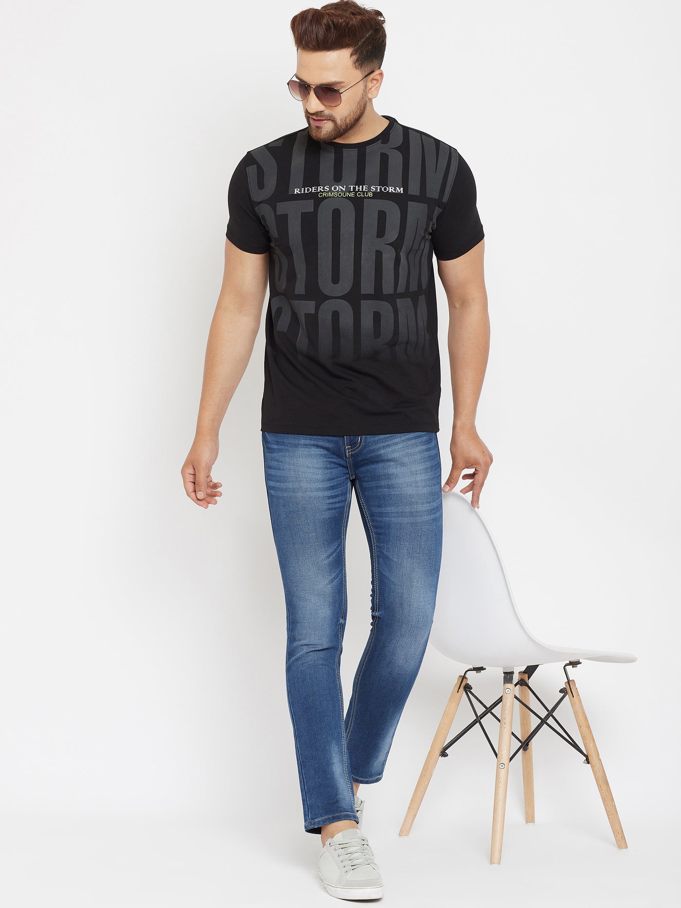 Black Printed Round Neck T-Shirt - Men T-Shirts