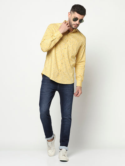 Yellow Floral Shirt-Men Shirts-Crimsoune Club