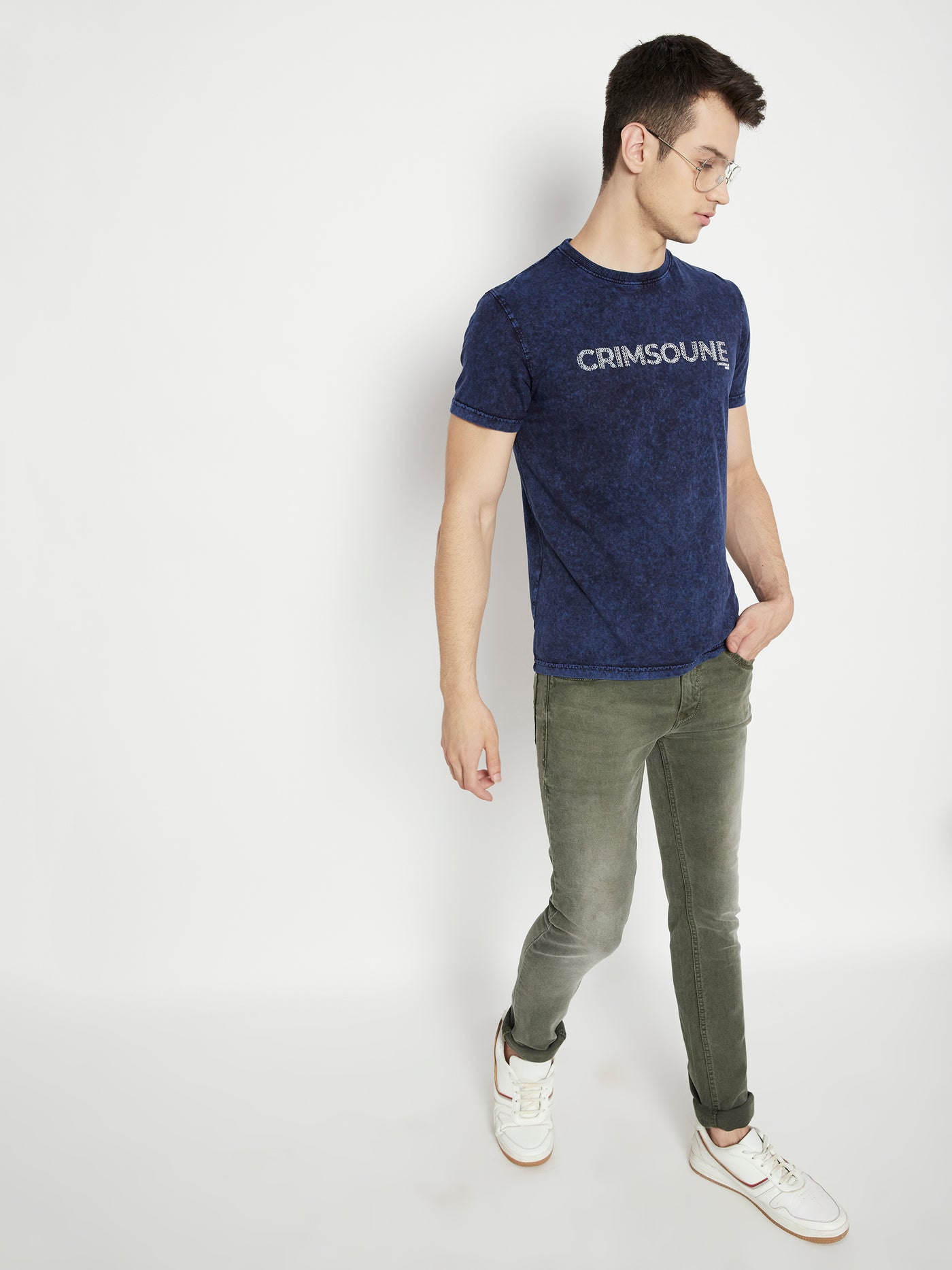 Blue Printed Round Neck T-shirt - Men T-Shirts