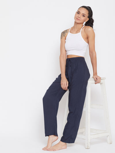 Navy Blue Cotton Lounge Pants - Women Lounge Pants