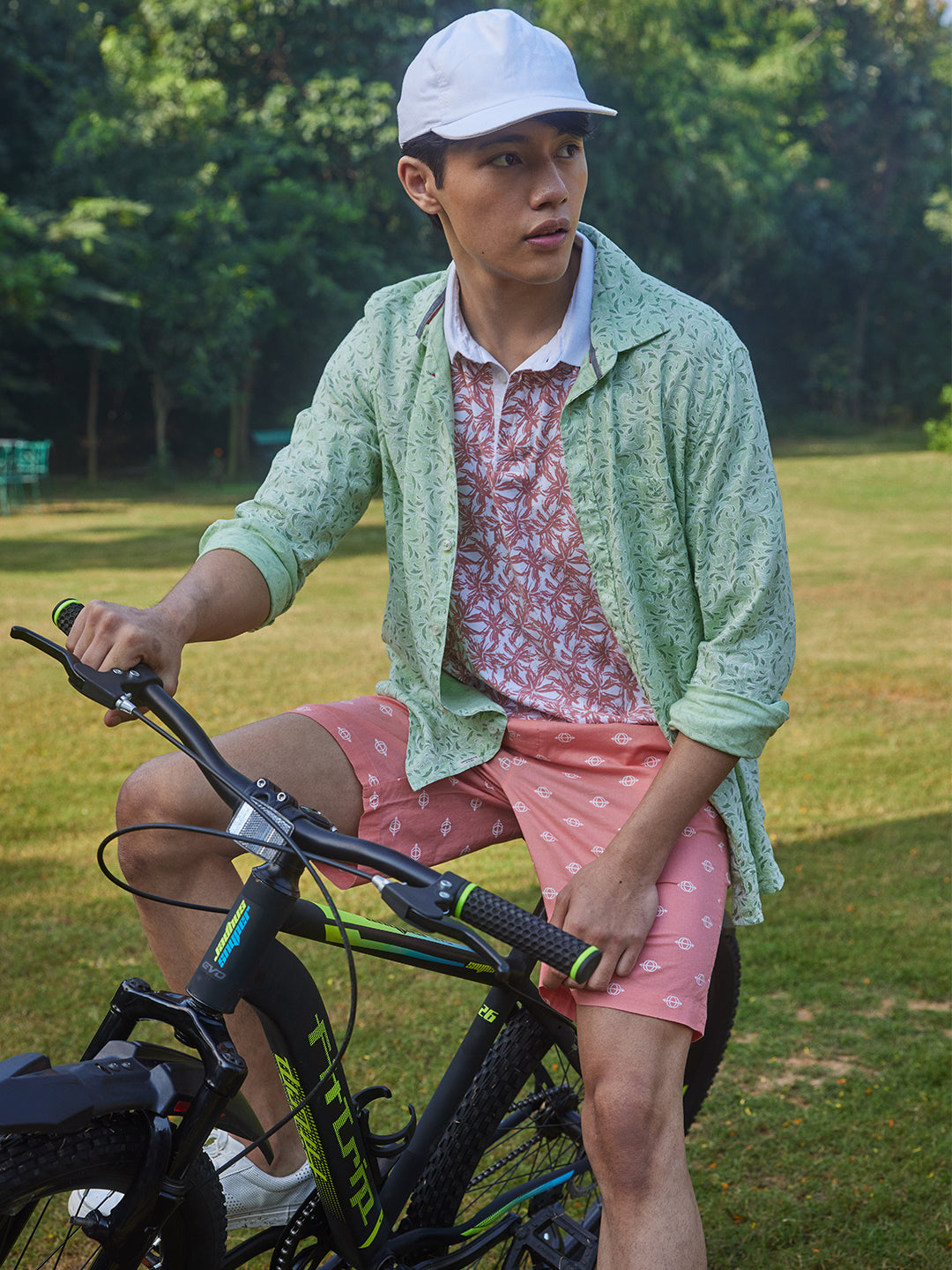 Light Green Motif Print Shirt-Men Shirt-Crimsoune Club