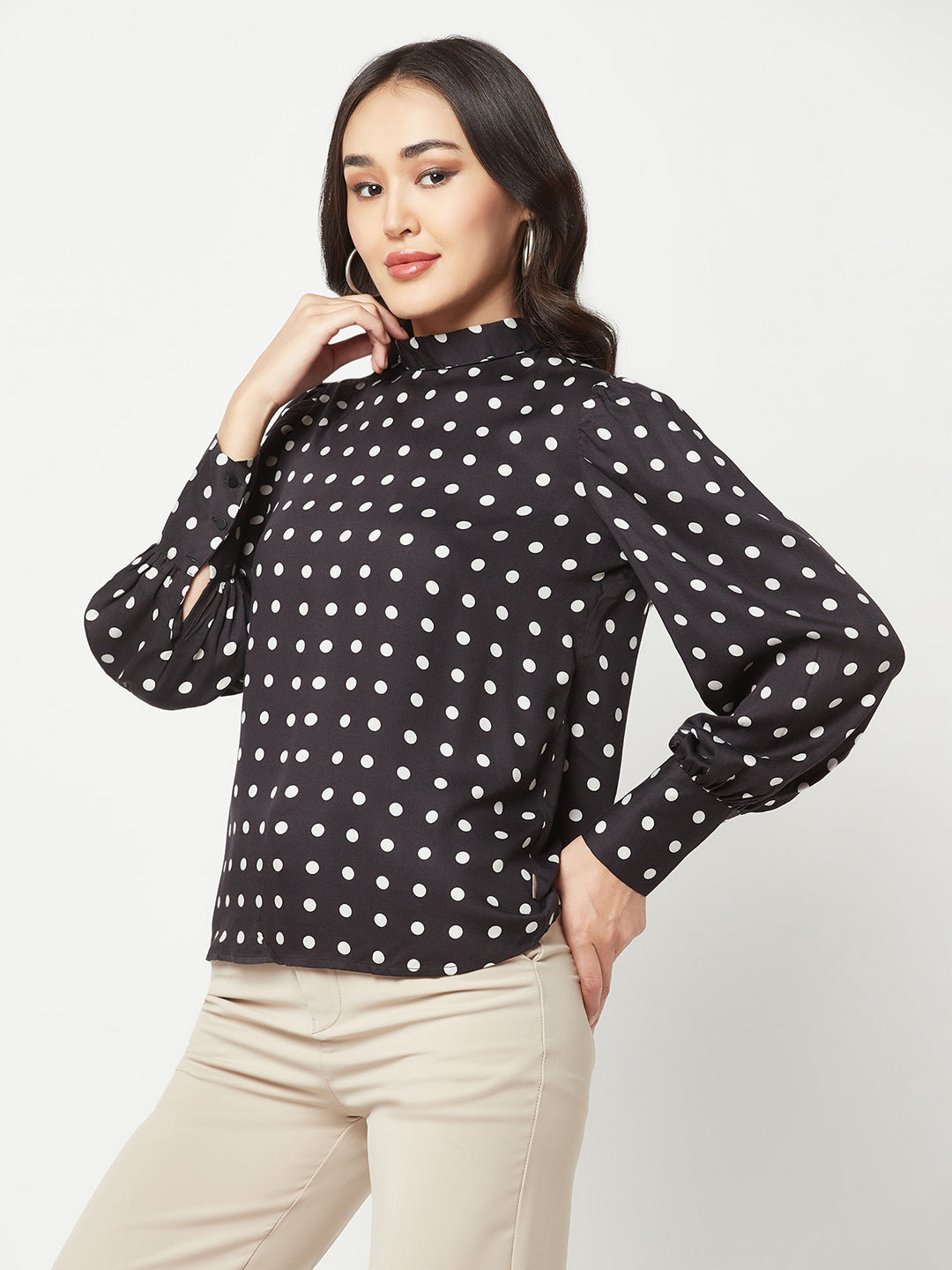 Black Polka Dot Printed Top