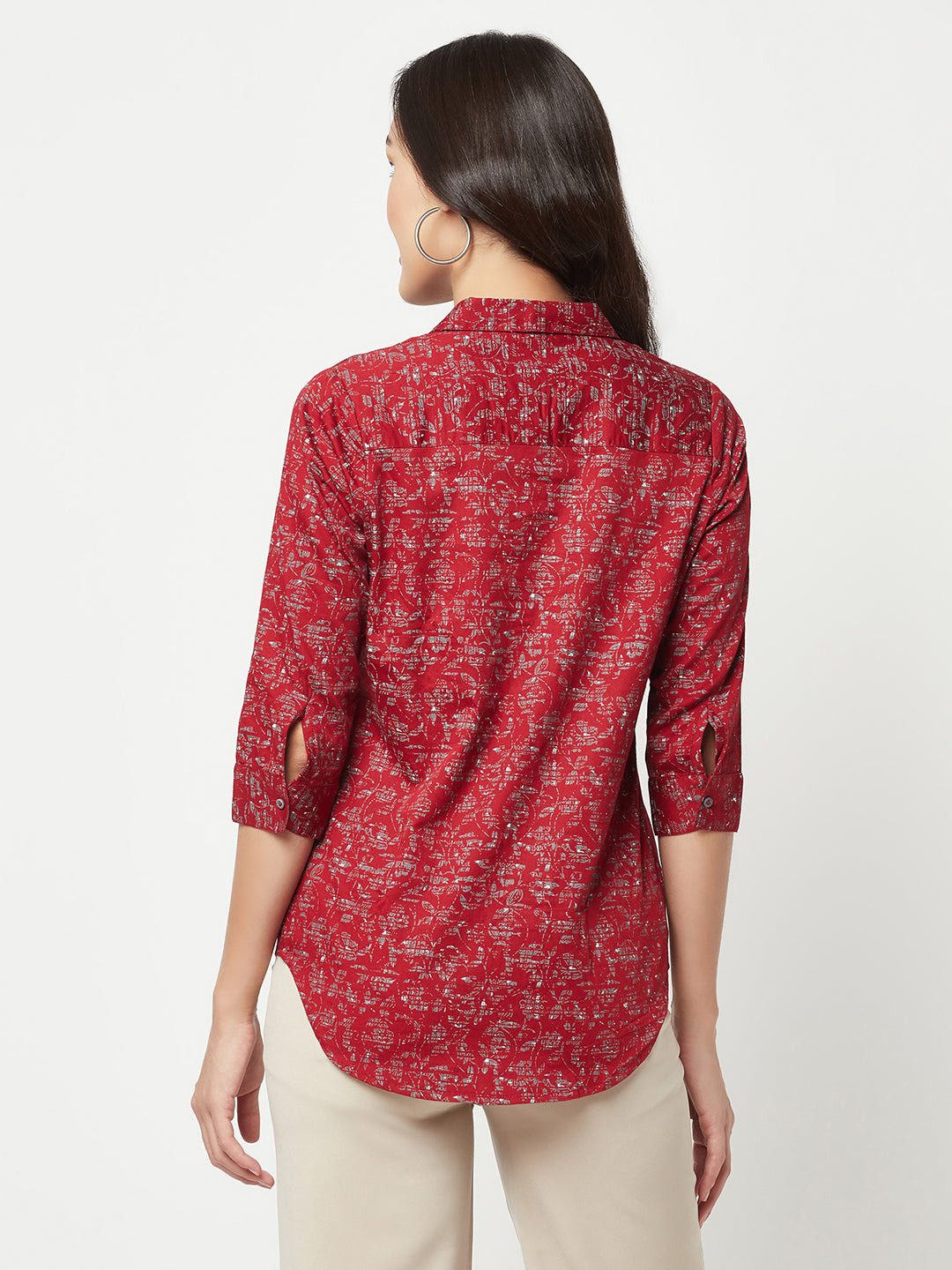  Maroon Floral Shirt With 3/4th Sleeves