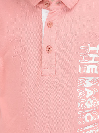  Peach Polo Neck Printed T-shirt