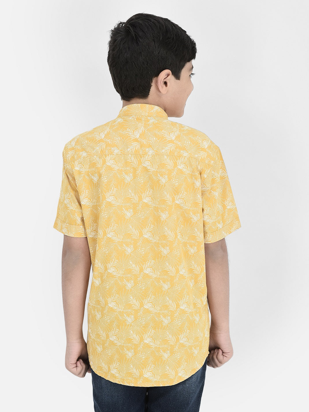  Yellow Floral Mandarin Neck Shirt