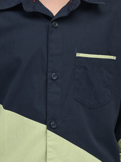 Navy Blue Clourblocked Shirt