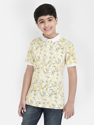  Yellow Floral Polo Neck T-shirt