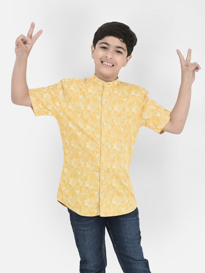  Yellow Floral Mandarin Neck Shirt