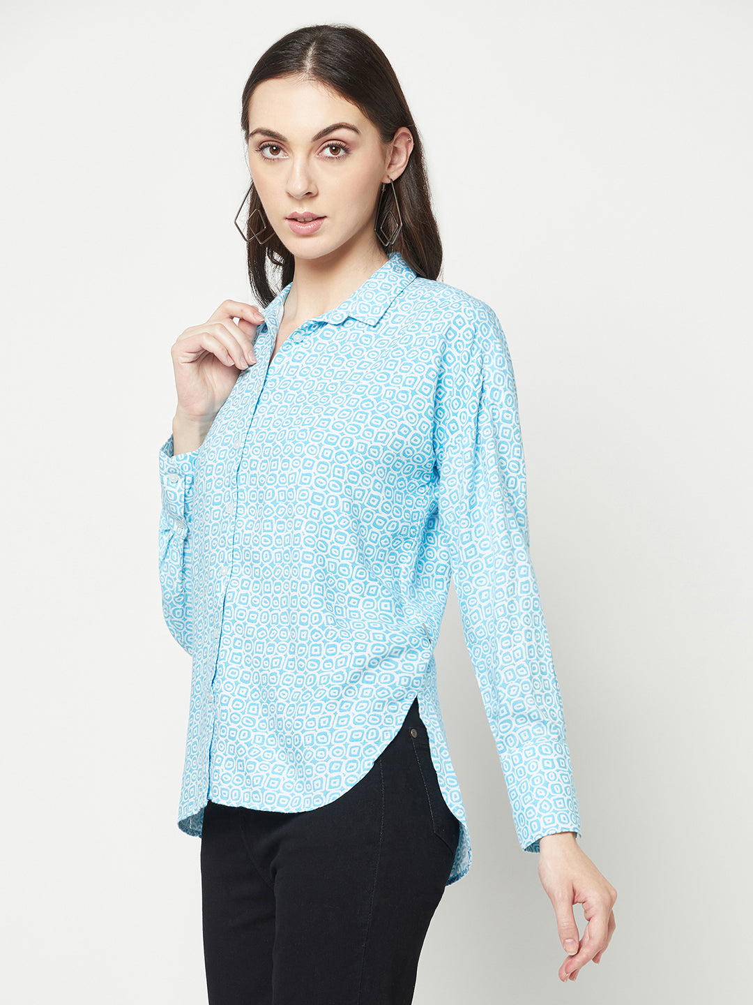 Cyan Printed Shirt