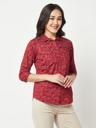  Maroon Floral Shirt With 3/4th Sleeves