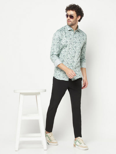 Green Floral Print Cotton Shirt 