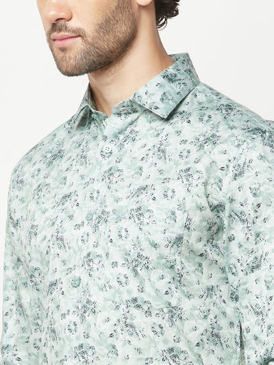 Green Floral Print Cotton Shirt 