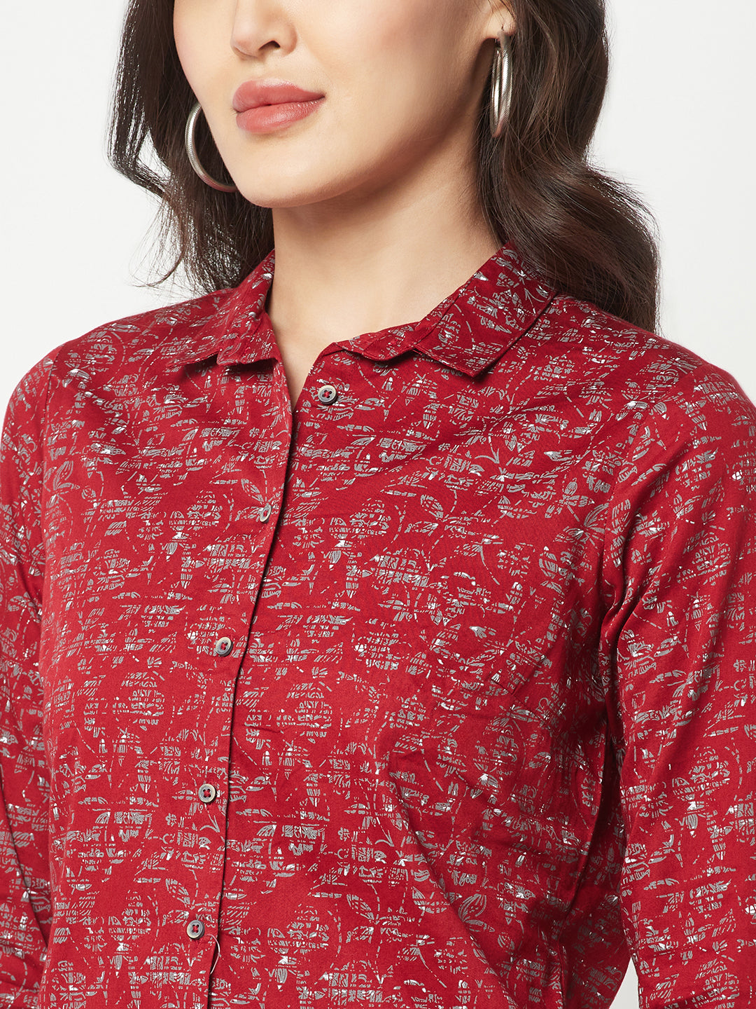  Maroon Floral Shirt With 3/4th Sleeves