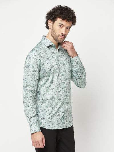 Green Floral Print Cotton Shirt 