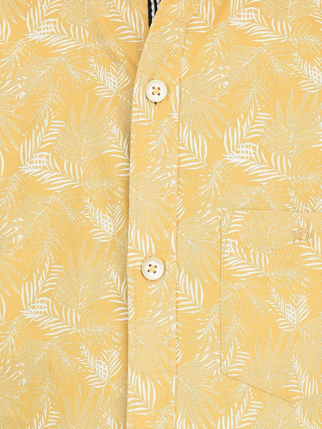  Yellow Floral Mandarin Neck Shirt