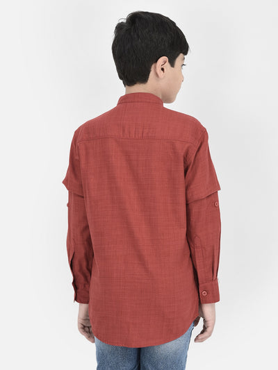 Red Mandarin Neck Shirt