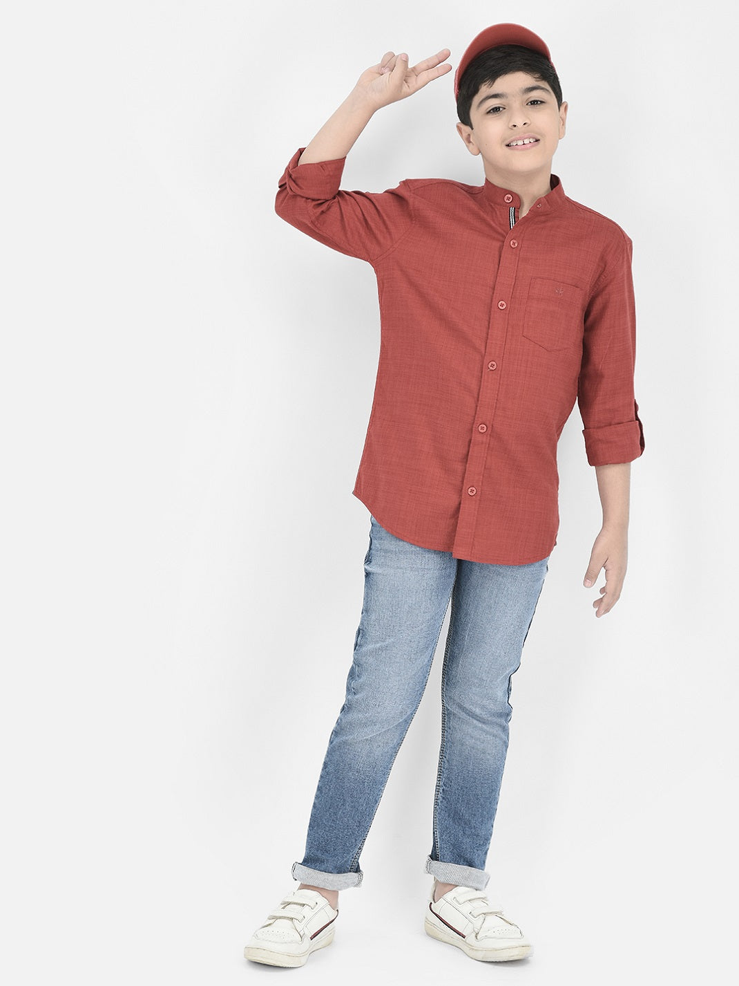 Red Mandarin Neck Shirt