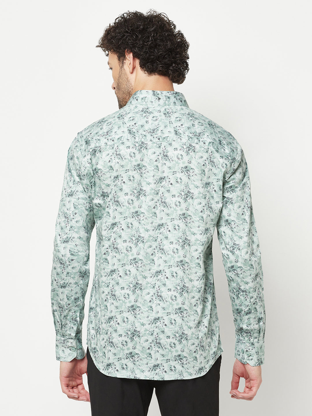 Green Floral Print Cotton Shirt 