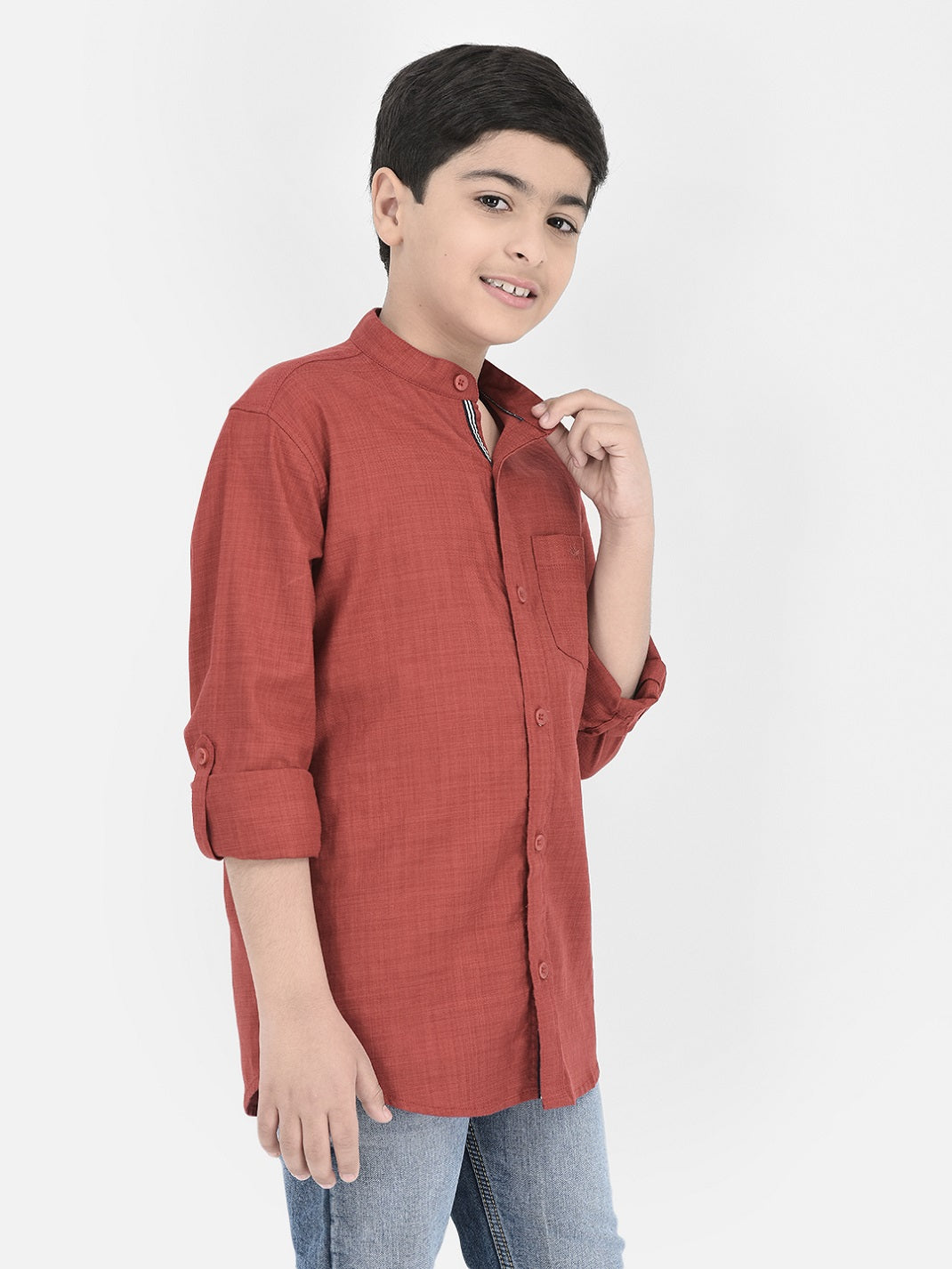 Red Mandarin Neck Shirt