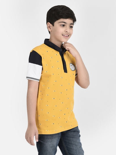  Mustard Polo Neck Printed T-shirt