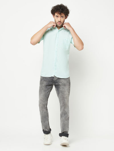 Green Mandarin Neck Shirt