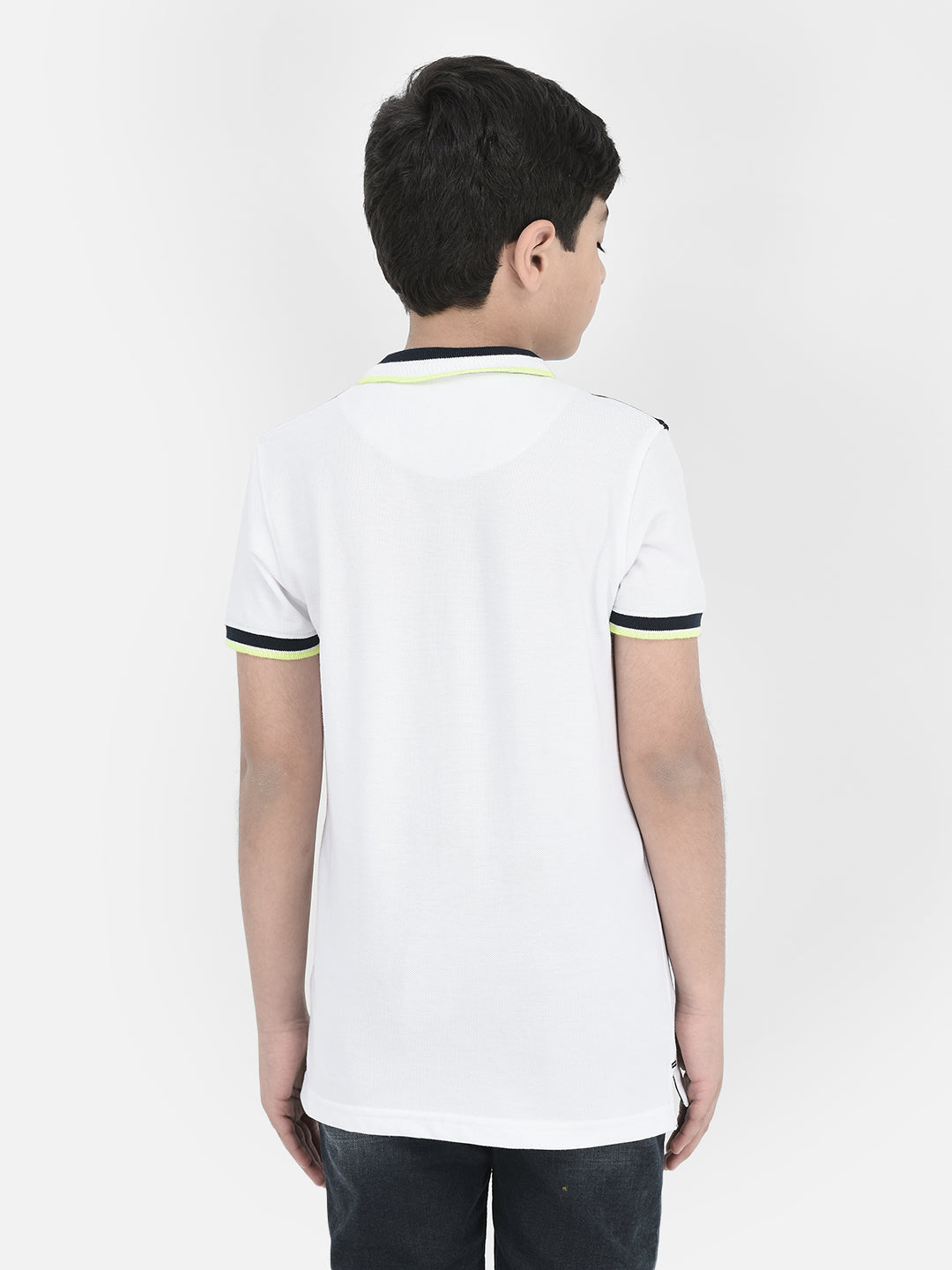  White Colourblocked Polo Neck T-shirt