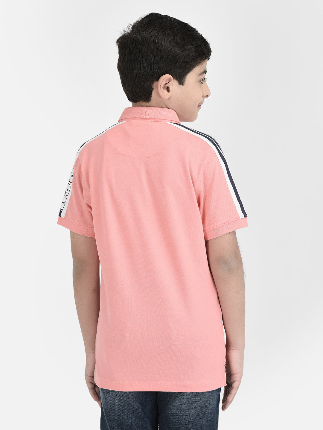  Peach Polo Neck Printed T-shirt