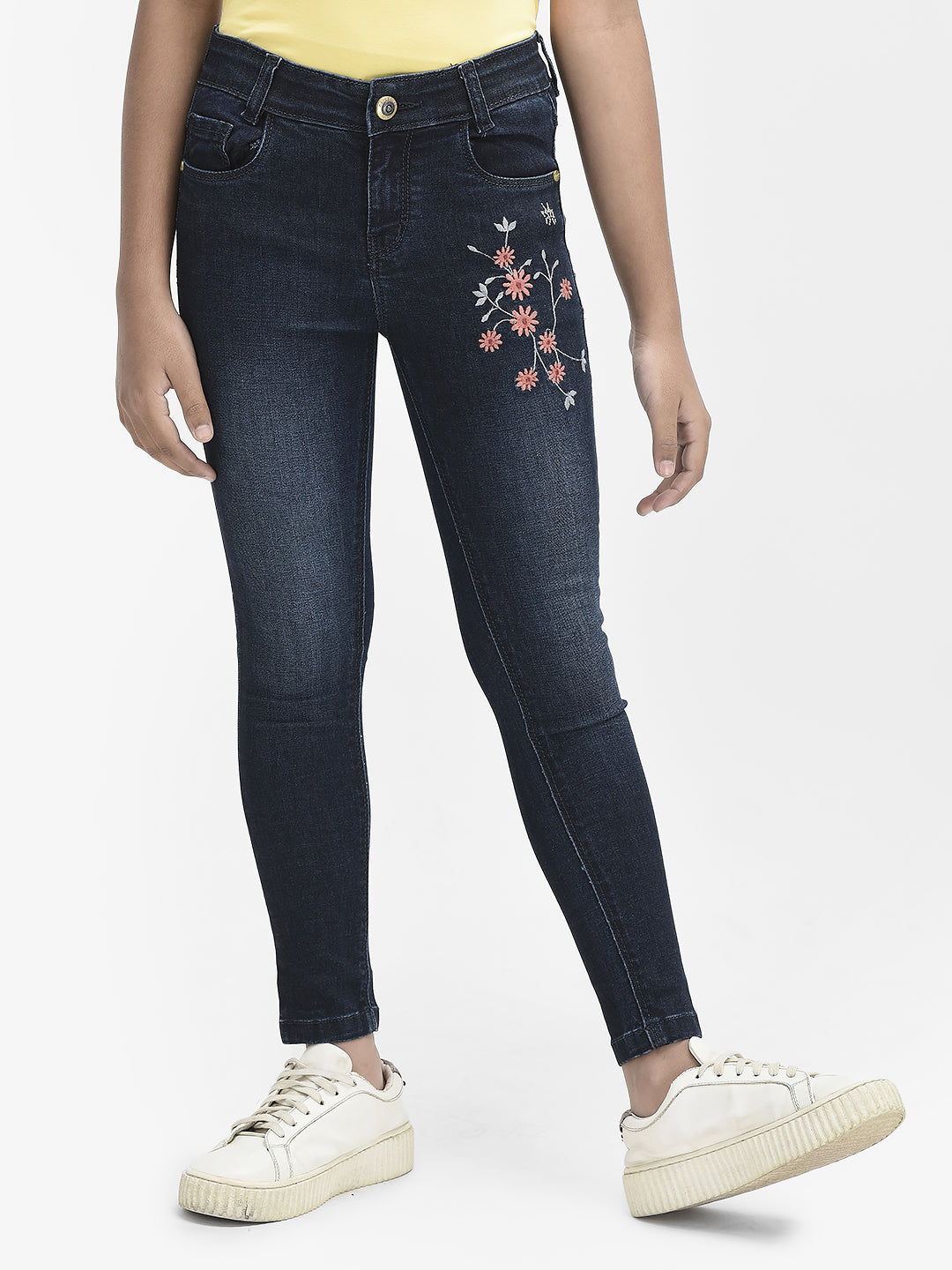  Blue Floral Embroidered Jeans