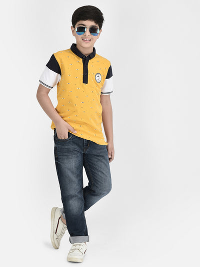  Mustard Polo Neck Printed T-shirt