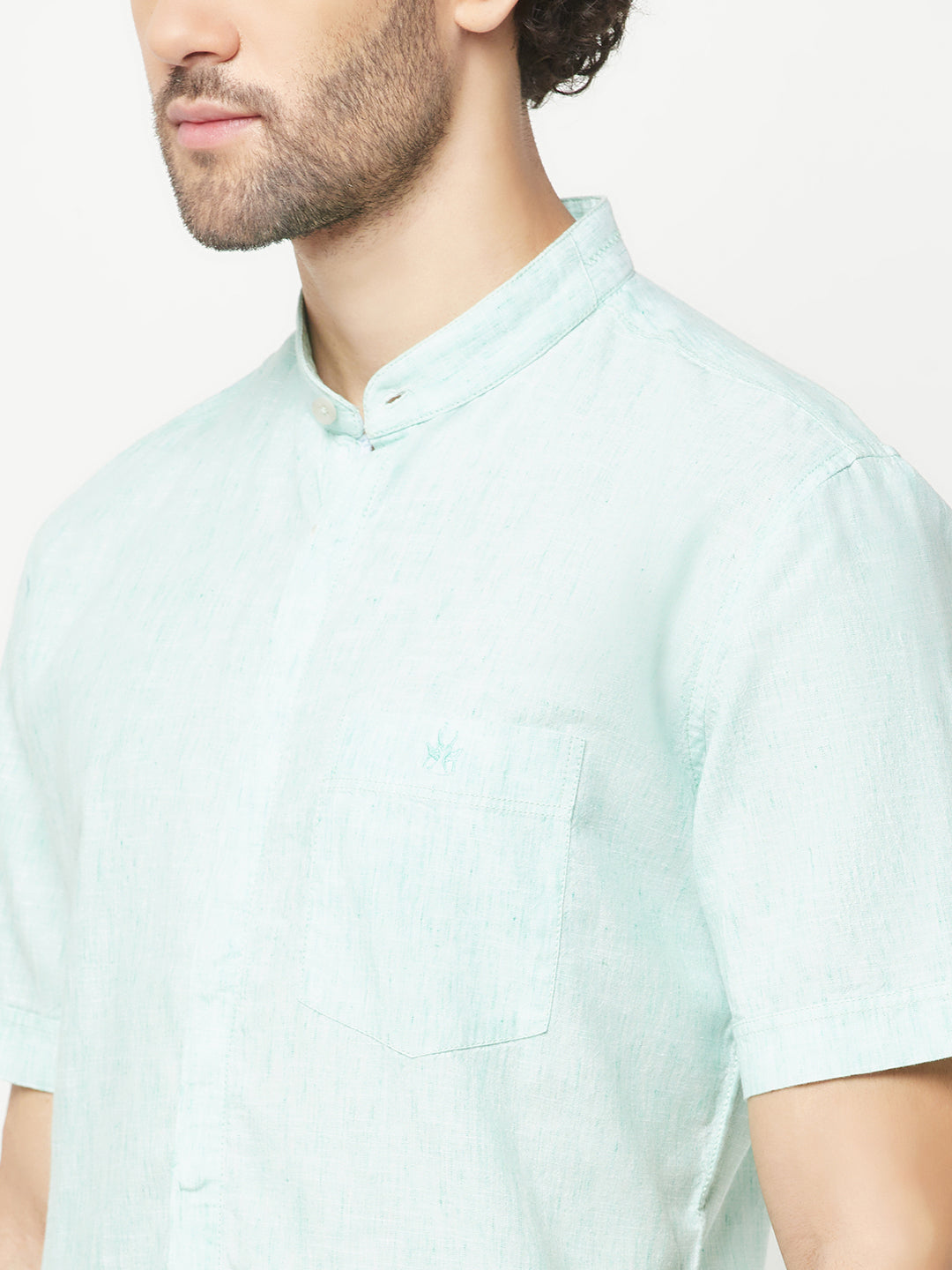 Green Mandarin Neck Shirt