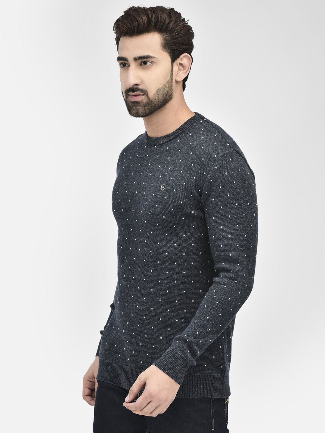 Navy Blue Printed Sweaters.