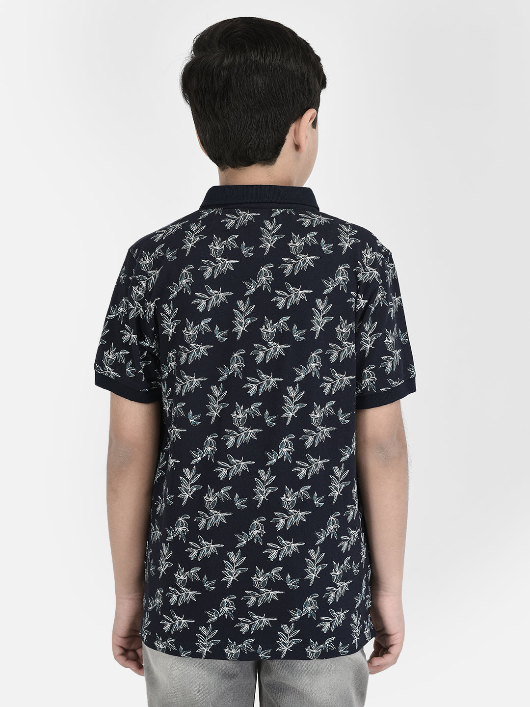  Navy Blue Polo Neck Floral T-shirt