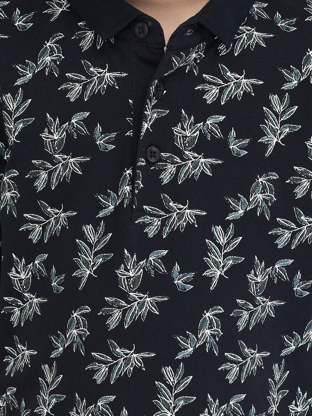  Navy Blue Polo Neck Floral T-shirt