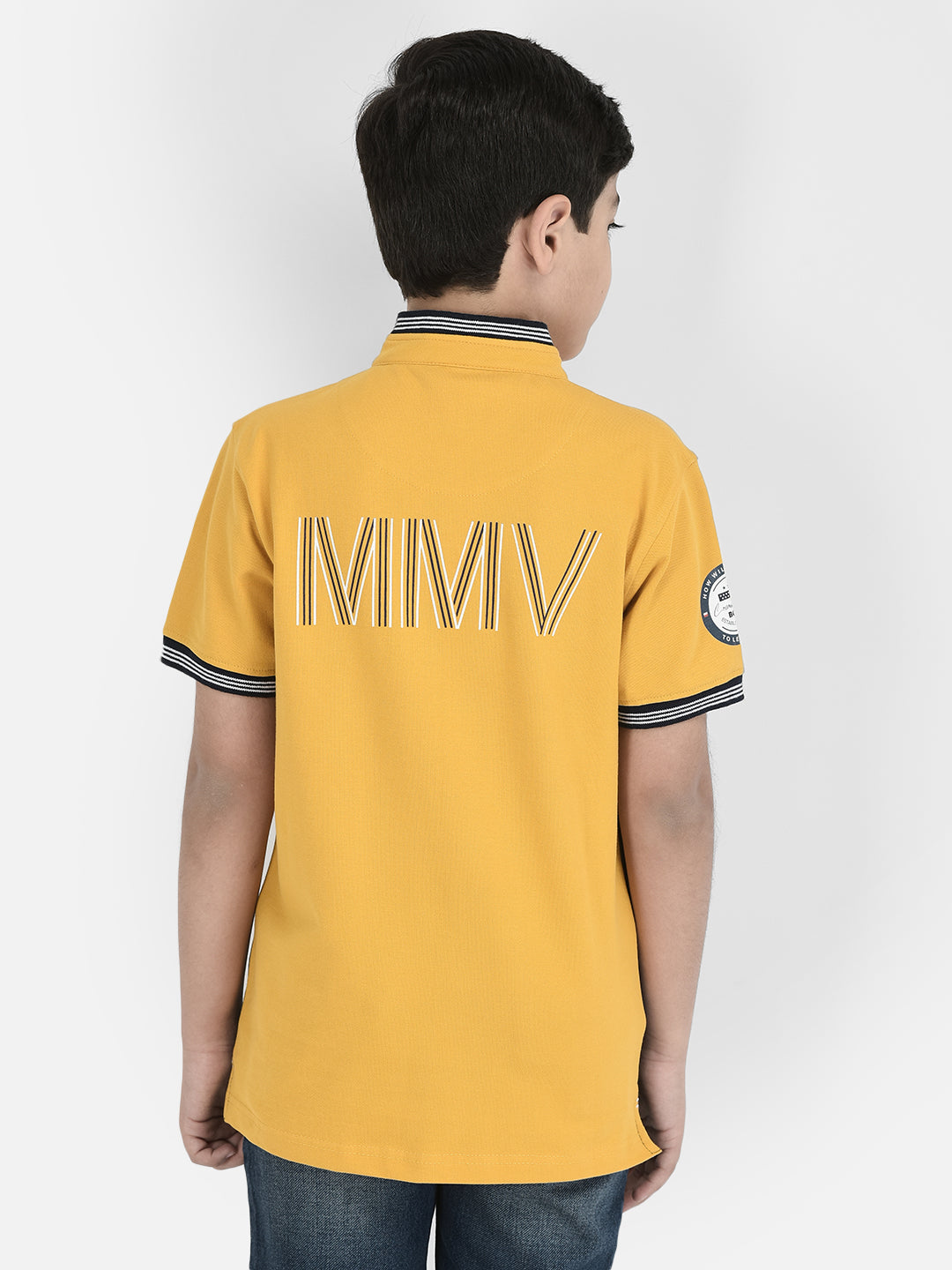  Mustard High-Neck Colourblocked T-shirt