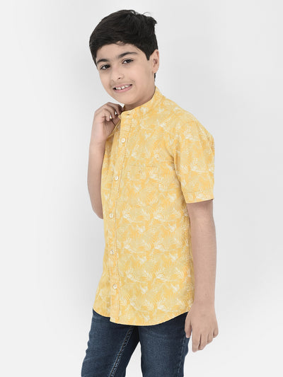  Yellow Floral Mandarin Neck Shirt